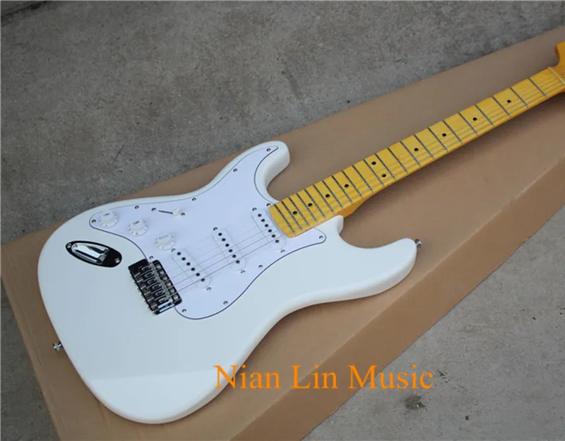 

6-String Electric Guitar,Left-hand Version,White Color Body and Pickguard,Vintage Yellow Maple Fingerboard and can be Customized