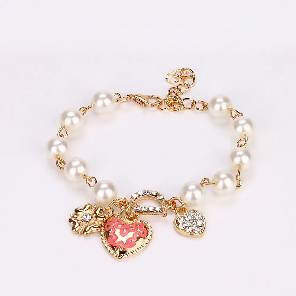 

Flower Simulated Pearls Love Heart Bracelets Bangles For Women Girls Crystal Bangle Gold Color Bracelet pulseras mujer #35