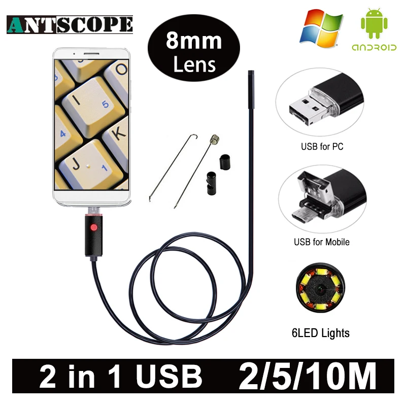 Antscope HD USB Endoscope Camera USB Android Endoscopic Camera Black 2m 5m 10m Android PC Boroscope
