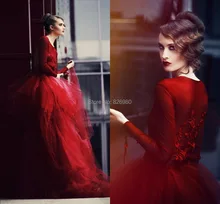 Red Ball Gown font b Evening b font Gowns Puffy See Through Skirt Train Formal font
