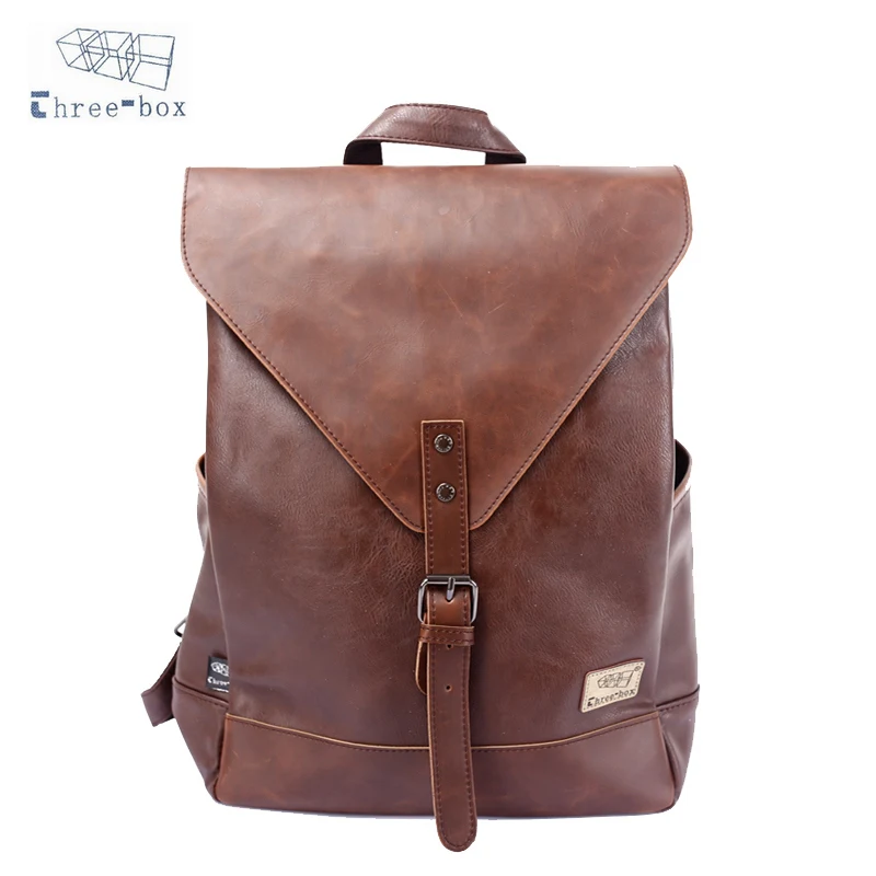 Three Box Men font b Backpack b font For Teenagers Male PU Leather Bag School Satchel