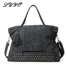 LUYO женская сумка из нубука с заклепками, модная сумка-мессенджер с кисточками, винтажная сумка на плечо, большие сумки с верхней ручкой для мам, для покупок