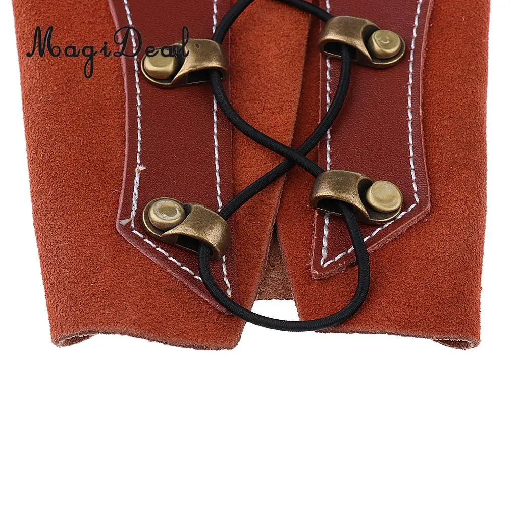 MagiDeal Adjustable Artificial Cow Leather Archery Protective Arm Guard Glove Bracer for Hunting Shooting Bow Sport Safety Acce