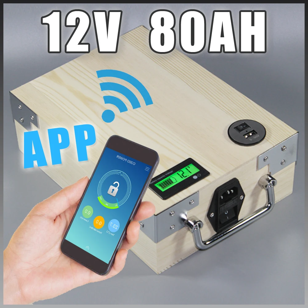 

app 12V 80Ah Electric Bicycle Lithium Battery + BMS ,Charger Bluetooth GPS control 5V USB Port Pack scooter electric bike