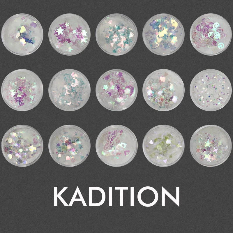 Хлопья для ногтей KADITION блестки пудры цветные украшения пудра блеск 1 коробка 3D