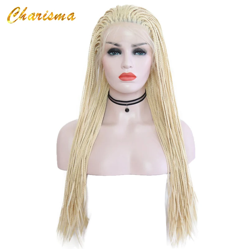 

Charisma Handmade Braids Synthetic Lace Front Wigs Pure Color High Quality Wigs 24 Inch With Baby Hair Braided Wigs For Women