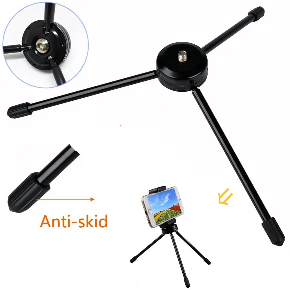 

Portable Foldable Collapsible Mini Metal Tripod with 1/4" Screw Thread for Phone Clip Selfie Stick Monopod DSLR Camera for Gopro