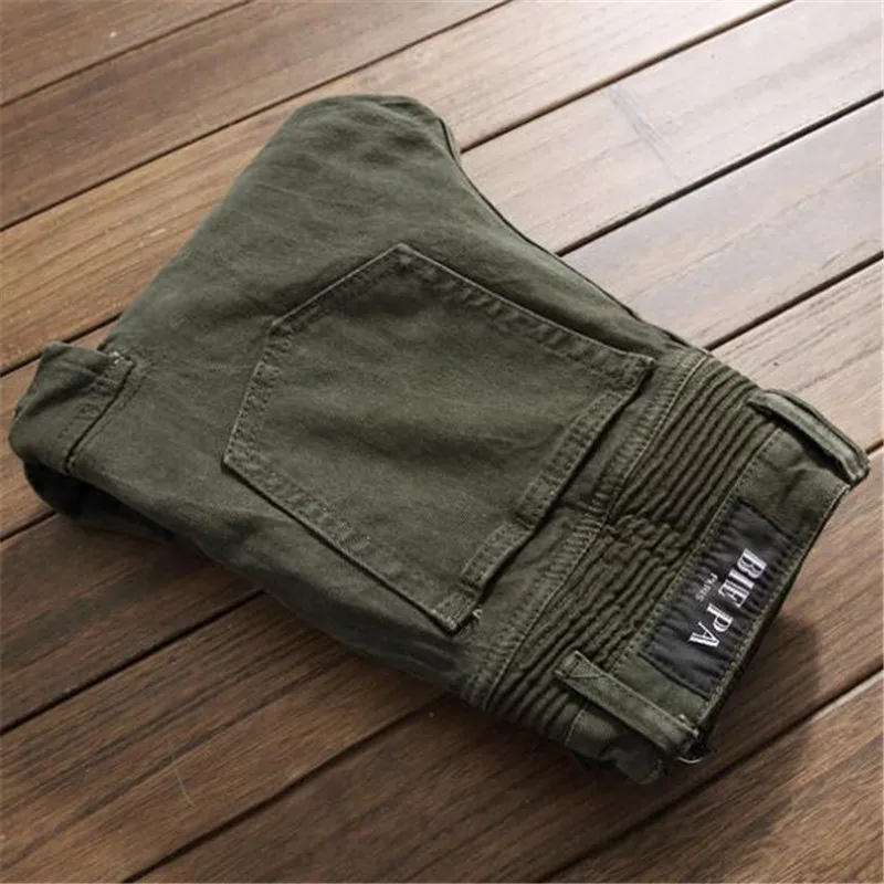 Фирменная Новинка Мода High Street панк джинсы Для мужчин большой карман брюки-карго Армейский зеленый военные брюки мульти молнии байкерские джинсы Homme
