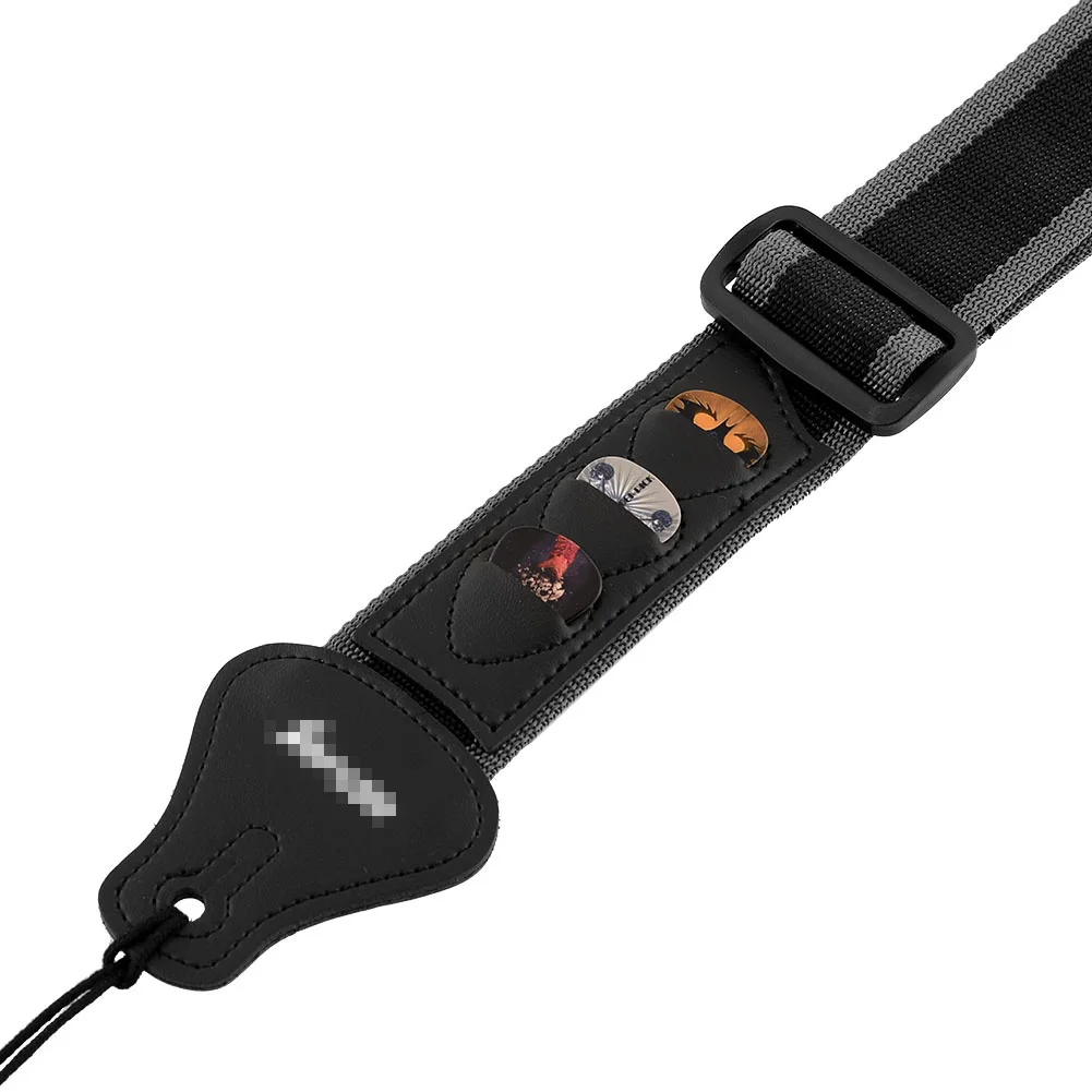 Hot 1x Electric Bass Guitar Strap W/3 Pick Plectrums Holders Leather