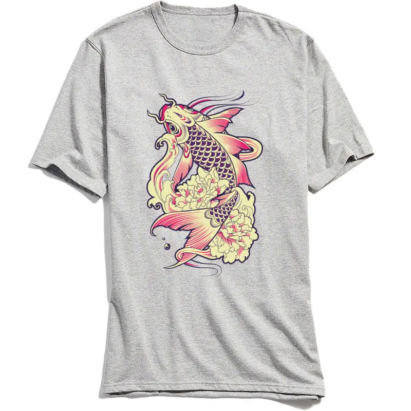 Brand New Men T shirts Koi Fish Illustration T Shirt Custom Tshirt Crew