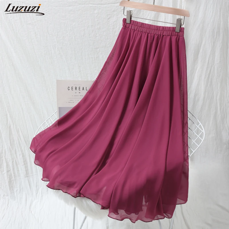 Летняя шифоновая Женская длинная юбка сетчатая белая юбка винтажная Пышная юбка с высокой талией Повседневная стильная юбка из тюля для женщин CE3104