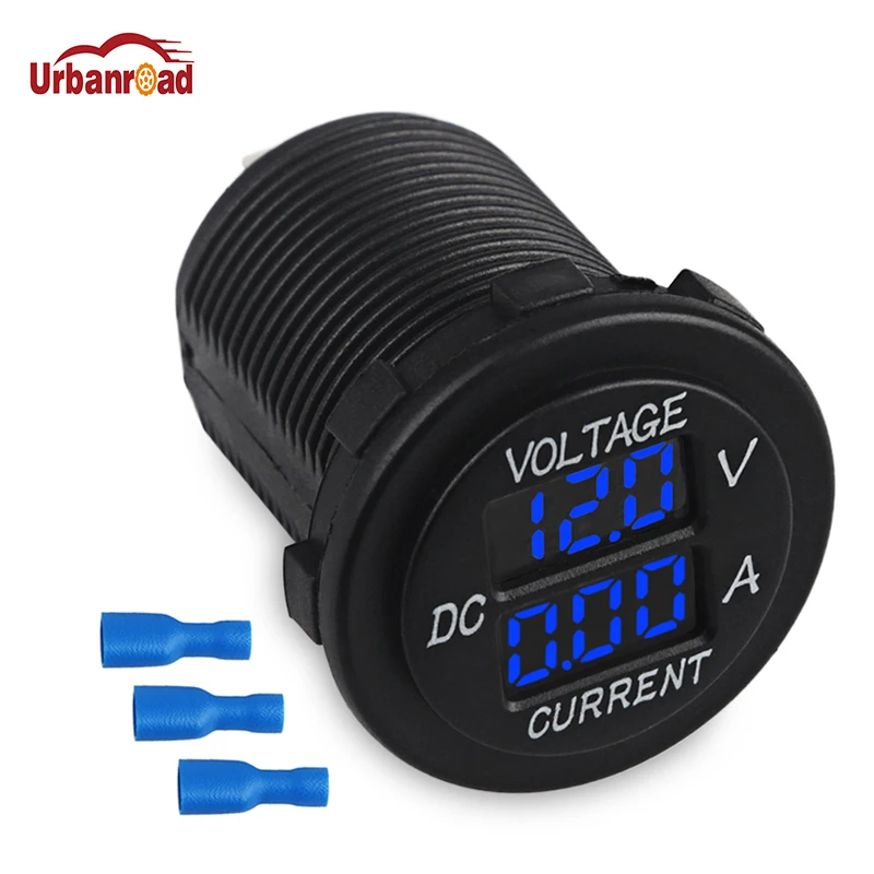 Waterproof 12V-24V Car Boat Motorcycle LED Digital Voltmeter Ammeter Auto Round Voltmeter Voltage Current Meter Tester Gauge