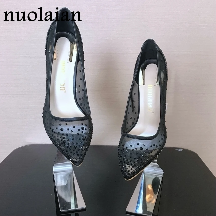 

10CM Rhinestone Wedding Shoes Woman Crystal High Heels Pointed Toe High Heel Sandals Shoes Women Pumps Womens Brand Design Sexy