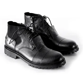 

British Style Full Grain Leather Short Boots Flat Black Zipper Boot Mens Shoes Size euro 45