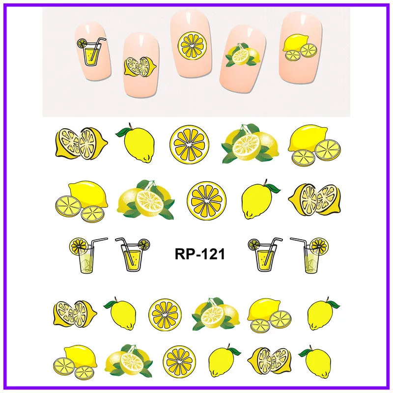 UPRETTEGO дизайн ногтей Красота наклейка на ногти водная наклейка слайдер мультфильм фрукты Апельсин Лимон груша сосна яблоко банан RP121-126