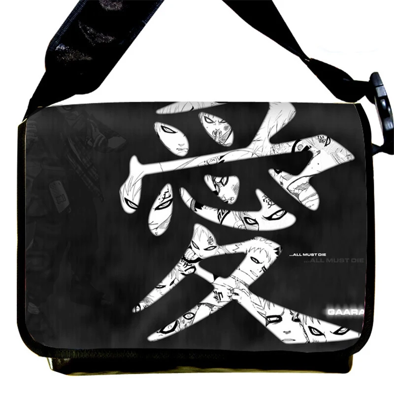 New Fashion Canvas Messenger Bag Naruto Gaara Love Print Japan Anime Cosplay Schoolbag Shoulder Bags