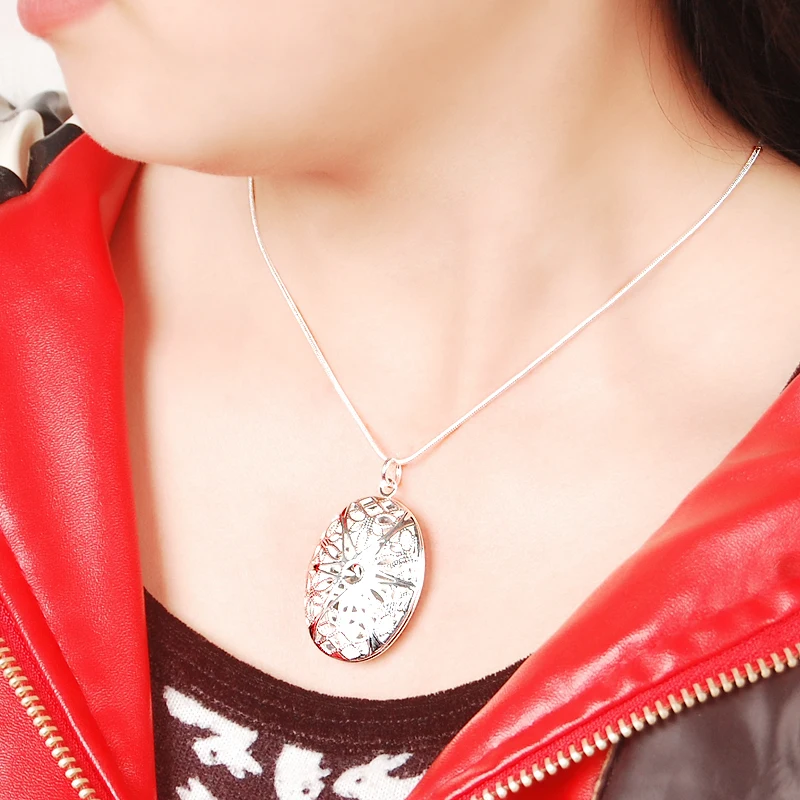 

Vintage Silver Locket Pendant Necklace Photo Frame Pendant Necklace High Quality Women Men Memory Collares Joyas