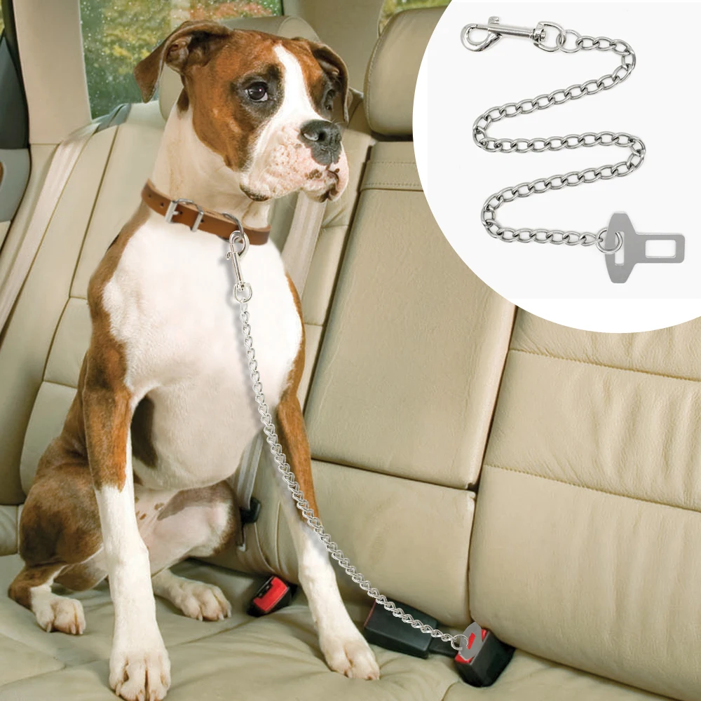 Didog металлический ремень безопасности для домашних животных, прочный поводок из нержавеющей стали для собак, серебристый ремень безопасности для собак, кошек