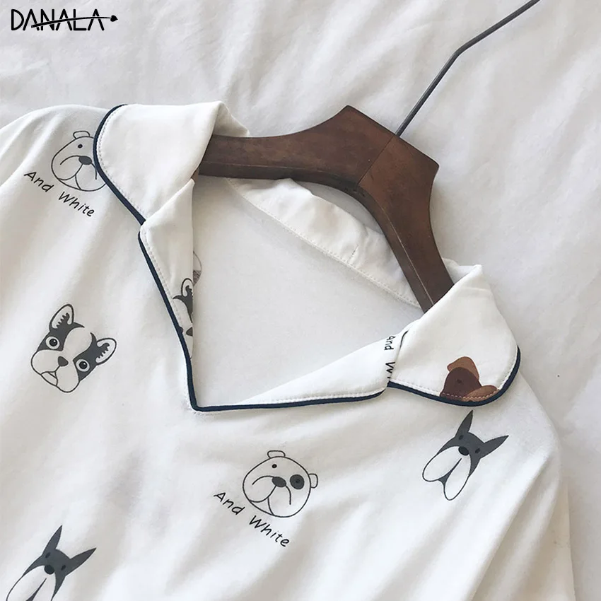 DANALA Sexy Cotton Women Sleepwear Sets Summer Animals Print Supple Short Sleeve Pajamas Sets Women Vogue Home Wear Nightwear