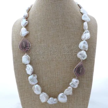 

N112609 17x22MM 22" White Keshi Pearl CZ Connector Necklace