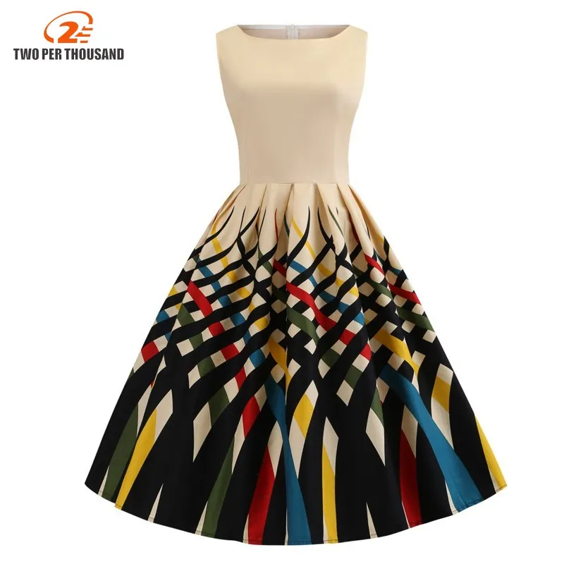 

L-4XL Women Cotton Vestido Multicolored Print Vintage Dresses Large Sizes 3XL Pin Up Pleated Dress Midi Plus Size Chic Dress