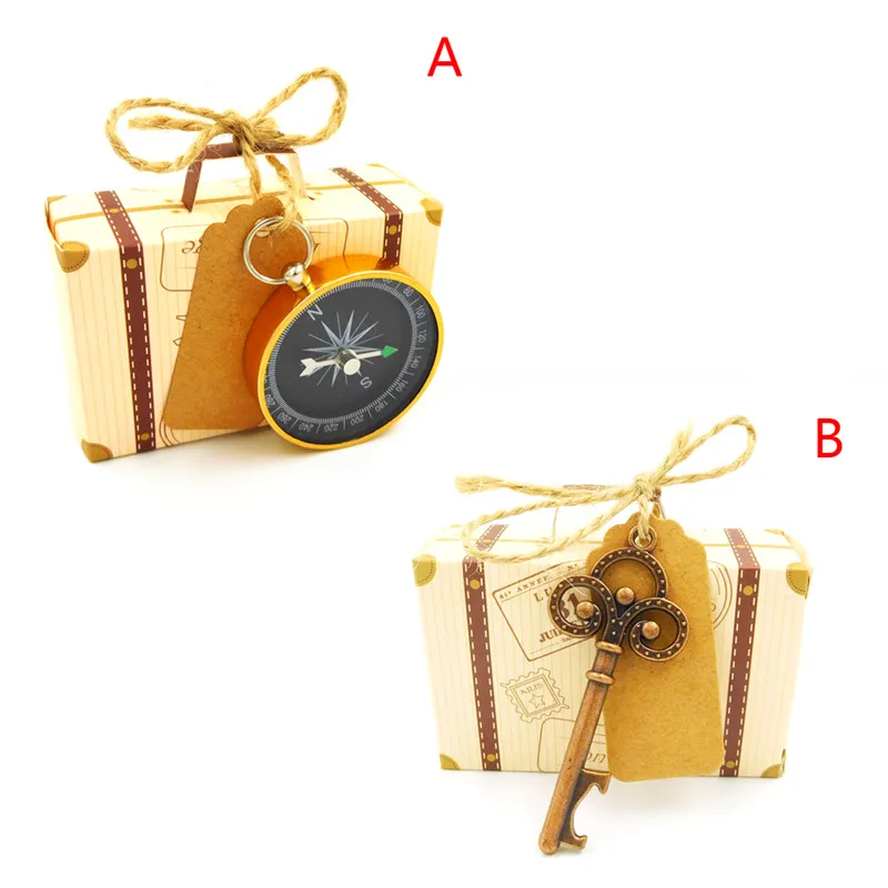 Suitcase Candy Box With Compass Bottle Opener Retro Wedding Souvenirs Candy Box Travel Party Gift Favors