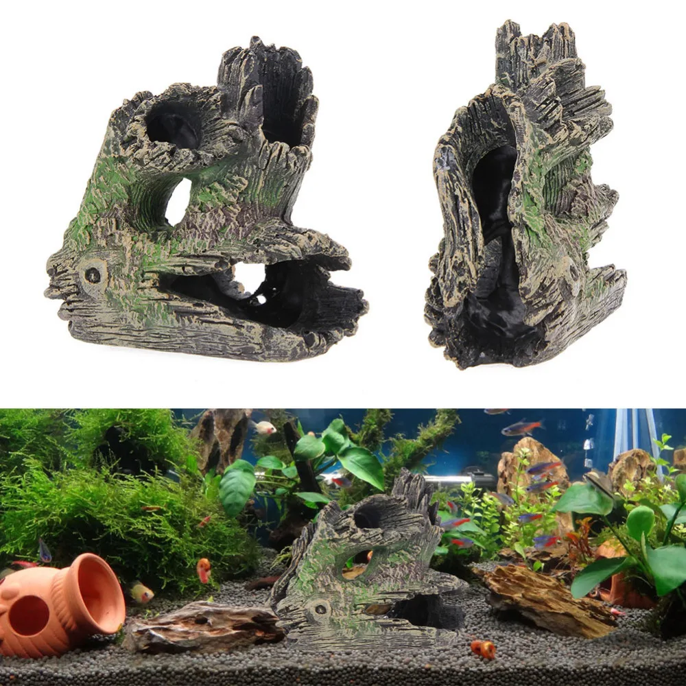 

Resin Aquarium Barrel Hollow Trunk Tree Log Wood Hide Cave reptile turtle crystal shrimp House Ornament Decoration Landscape