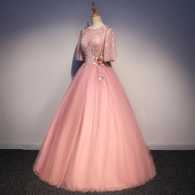 

Hot 100%real Light Pink Lace Sleeve Cosplay Ball Gown Medieval Dress Renaissance Gown Queen Victorian Belle Ball Gown