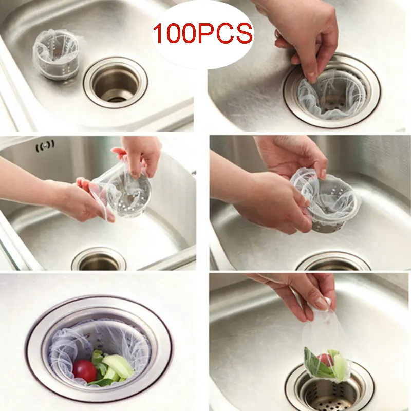 100pcs/pack Sink Drain Hole Trash Strainer Mesh Disposable Garbage Bag