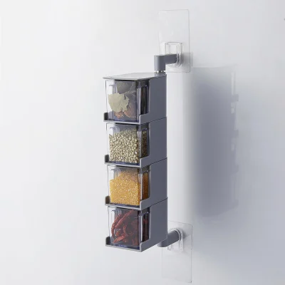 HANDAO вращающиеся кухонные контейнеры для хранения специй настенные пластмассовые для приправ коробки с крышкой ящика бытовые предметы контейнеры - Цвет: 4 layers gray