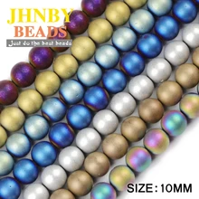 JHNBY Matte Runde Hämatit perlen 10mm 30 stücke Natürliche Stein Vergoldet farbe Lose perlen ball Schmuck armbänder, Die DIY zubehör
