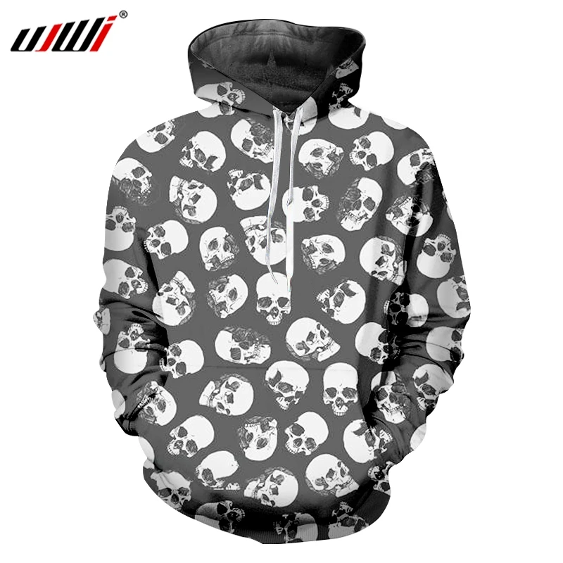 

UJWI Man Loose Sports Hoodies 3D Mini Skulls Punk Rock Men's Hooded Pullover Printed Oversized Funny Casual Sweatshirt 6XL