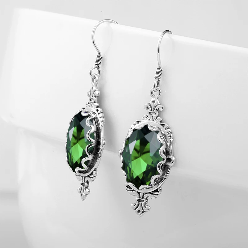 Женские серьги из серебра 925 пробы с зеленым изумрудом|earrings fashion|earrings forearrings for women |