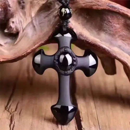 100% Natural Obsidian Black Jade Agate Pendant Christian Jesus Cross Amulet|amulet amulet|amulet crossamulet pendant |