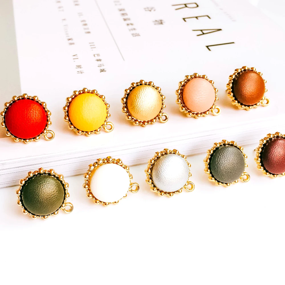 

KC Gold Plated Round Leather Stud Earrings Ear Accessories Jewelry Component Ornaments Diy Material Handmade 6pcs