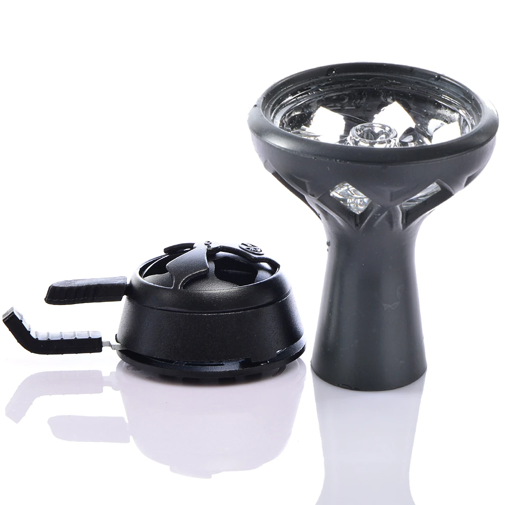 Черный силиконовый стеклянный кальян Tabacco Shisha чаша с алюминиевый двойной ручкой