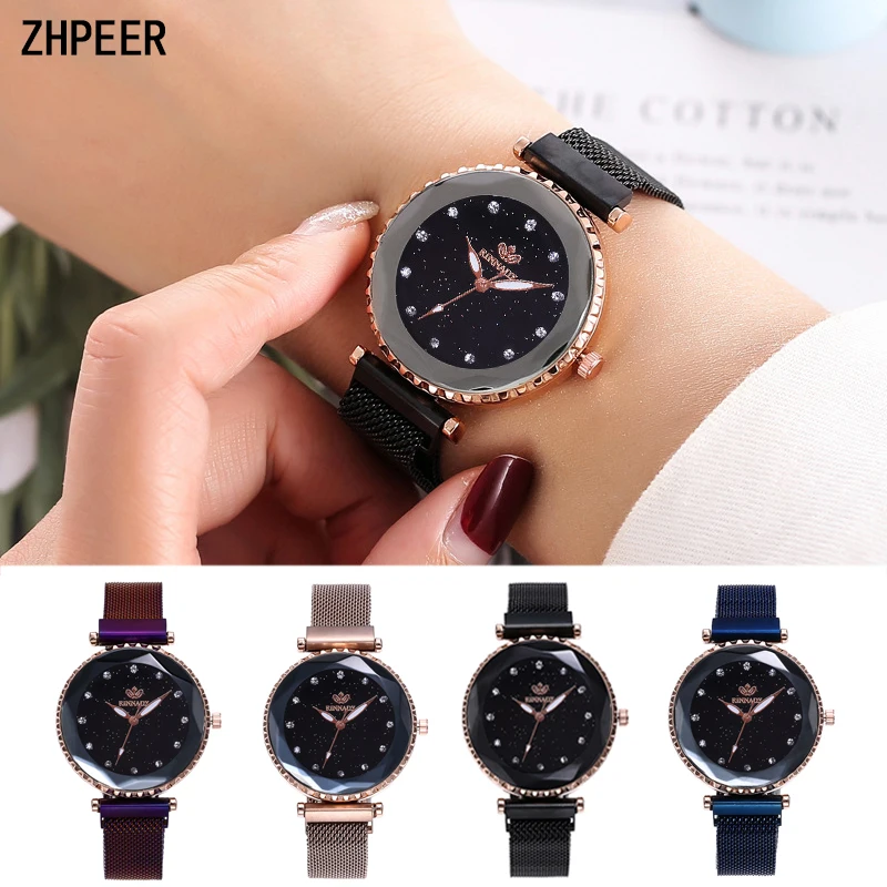 

Women Watches Magnetic Buckle Stainless Steel Strap Wristwatch Fashion Luxury Rhinestone Scale Quartz Watch Female Dress Clock
