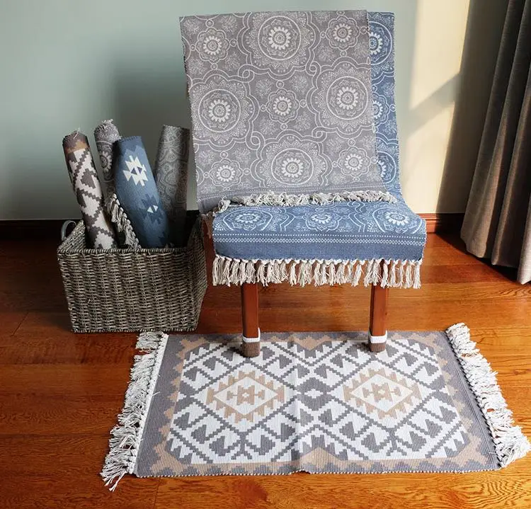 Современный марокканский смешанный ковер, цветочный хлопковый коврик с бахромой, многофункциональный коврик для двери, ковер 60x90 см 60x130 см