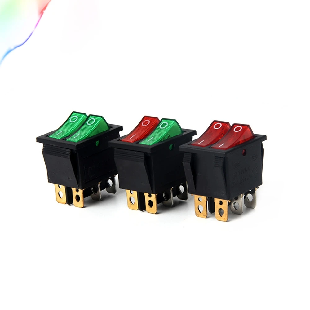 

Double Boat Rocker Switch 6 Pin On-Off With Green Red Light 20A 125VAC