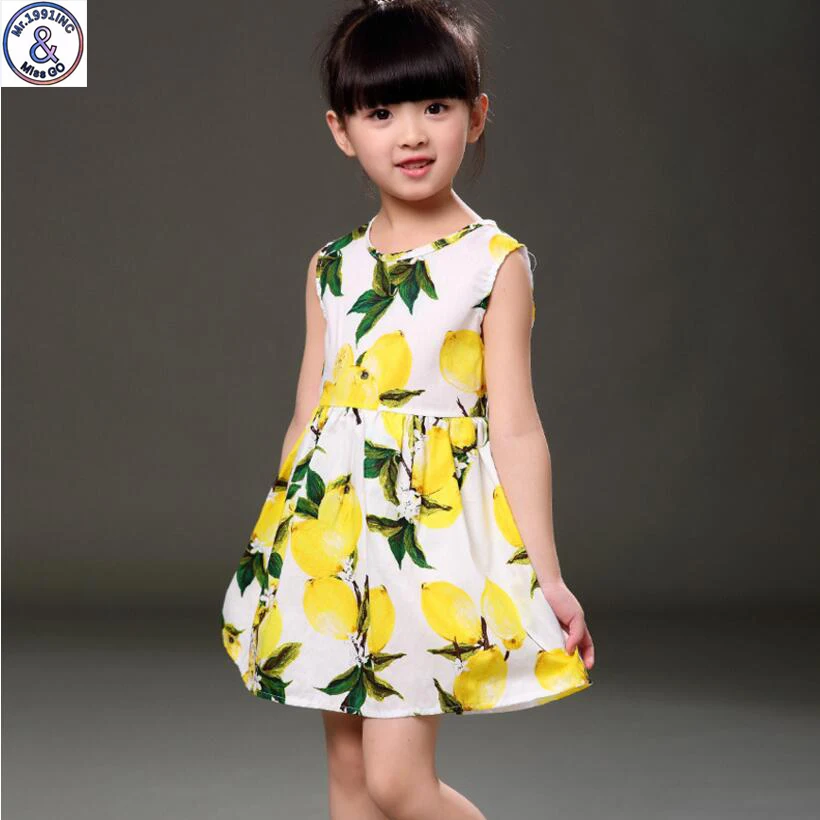 Mr 1991 Summer Girl Dress Sleeveless Floral lemon printed Girl princess dress 3 10Y Casual Vestido