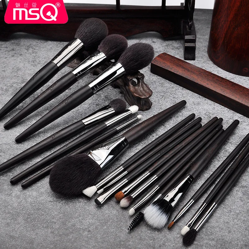

MSQ Limited Edition 18PC High Quality Makeup Brushes Set Powder Blusher Eyebrow Eyeshadow Make Up Brush Ebony handle Animal Hair