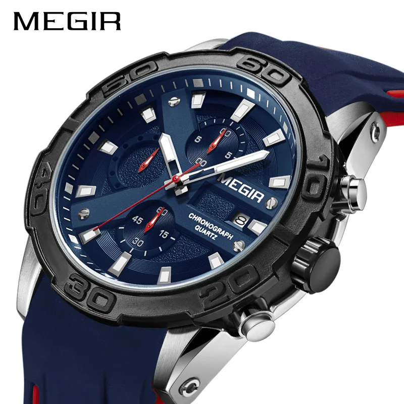 Billige MEGIR Mode Sport Männer Uhr Relogio Masculino Marke Silikon Armee Militär Uhren Uhr Männer Quarz Armbanduhr Stunde Zeit Saat