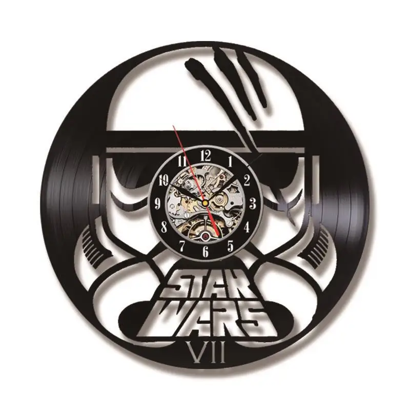 Виниловых пластинок настенные часы с изображением из «Звездных войн тема светодиодный часы для Гостиная бесшумный Винтаж компакт-дисков Подвесные часы с 7-цвет потолочные светильники для домашнего декора - Цвет: RECORD015A