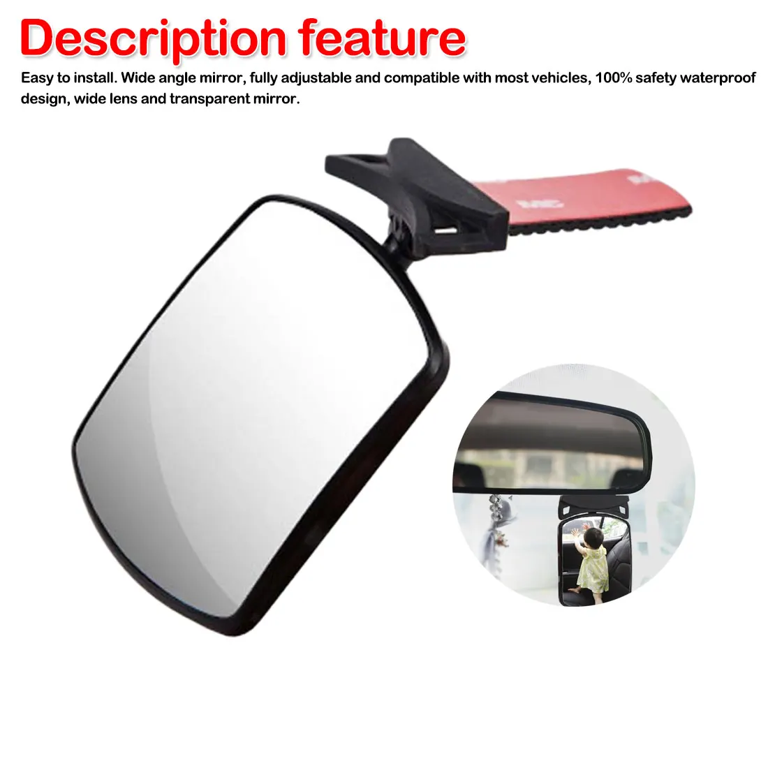 Adjustable Safe Baby Car Mirror for Rear View Facing Back Seat for Infant Child Backseat Shatterproof Mirror