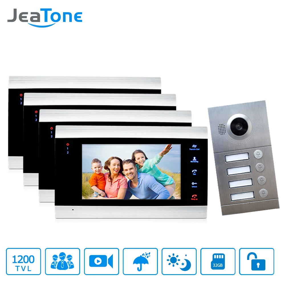 4 Apartments 7\ Multi Apartment Video Door Phone System Video Intercom Doorbell System 1200 TVL Camera Touch Key for 4 Families 4 Apartments 7\ Multi Apartment Video Door Phone System Video Intercom Doorbell System 1200 TVL Camera Touch Key for 4 Families