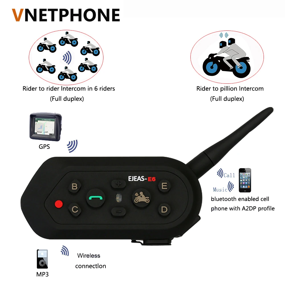 

Hot selling E6 Bluetooth 3.0 Motorcycle bluetooth Interphone 6 Riders Full Duplex 1200M Communication Helmet Interphone