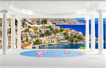 

3d wallpaper custom mural non-woven Roman column 3 d TV setting wall Aegean sea scenery murals stereograph