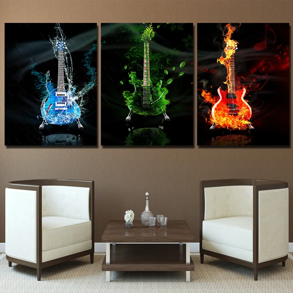 

Wall Artwork Printed Pictures Canvas 3 Panel Music Guitar Modern Home Decoration Brand New Modular Painting Living Room Frame