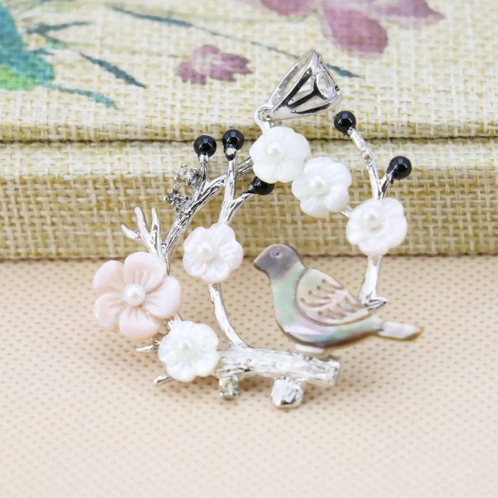 

L049 Hot!Fashion abalone seashells crafts flower and bird magpie pendant,Fit beautiful women jewelry DIY making Lucky girl gift