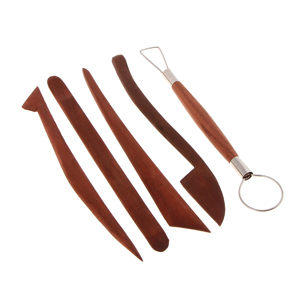 5 Piece Clay Tools Set,Redwood for Sculpting, Detailing, Modeling & Pottery Carving. Best for Sculpey,Polymer,Ceramics,Dough,Wax